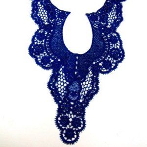 Royal Blue One Piece Keyhole Venice Lace Collar Sewing Embellishment Dress 14"